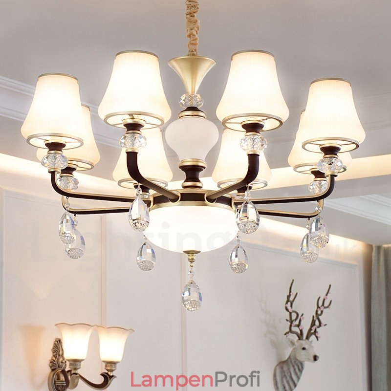 Moderne zeitgenössische Retro Luxus Kristall Pendelleuchte Kronleuchter mit Glasschirm