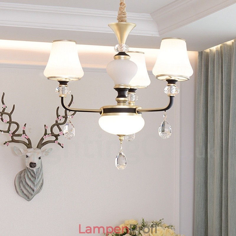 Moderne zeitgenössische Retro Luxus Kristall Pendelleuchte Kronleuchter mit Glasschirm
