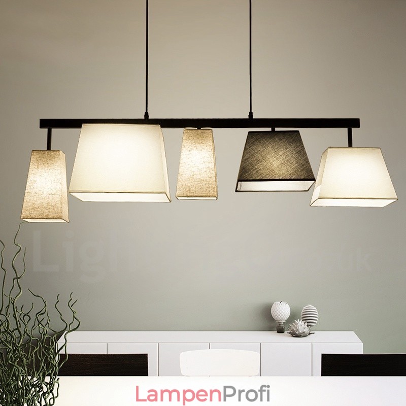 Moderne zeitgenössische 5-flammige Pendelleuchte aus Stahl mit Stoffschirm