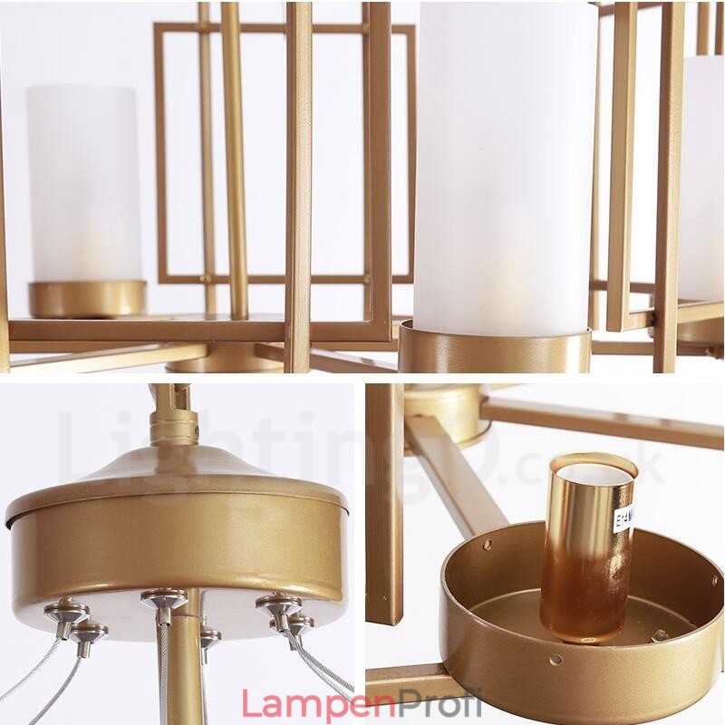 Moderne zeitgenössische 6-flammige Pendelleuchte aus Messing mit Glasschirm