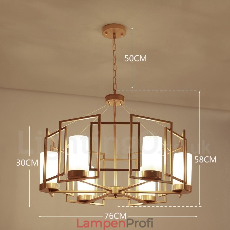 Moderne zeitgenössische 6-flammige Pendelleuchte aus Messing mit Glasschirm