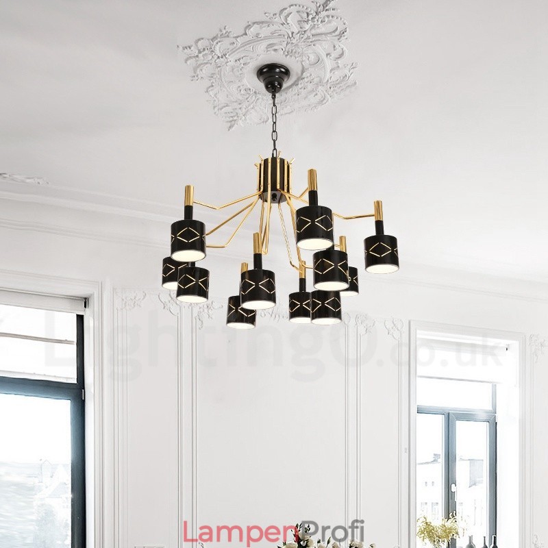 Moderner zeitgenössischer 12-flammiger Kronleuchter aus Stahl mit Stahlschirm