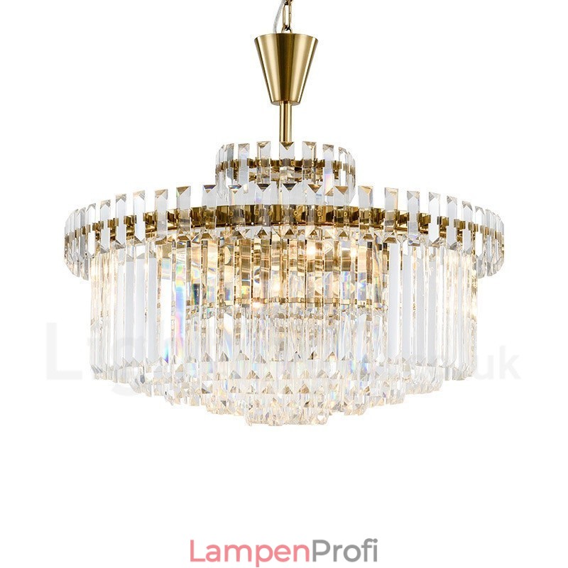 Moderne zeitgenössische 9-flammige Pendelleuchte aus Stahl mit Kristallschirm