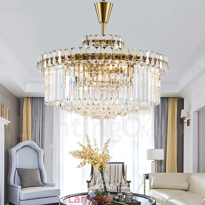 Moderne zeitgenössische 9-flammige Pendelleuchte aus Stahl mit Kristallschirm