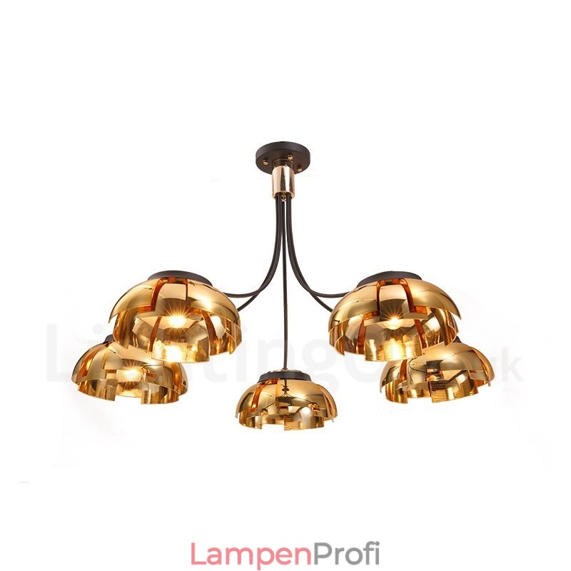 Moderner zeitgenössischer 5-flammiger Kronleuchter aus Stahl mit Acrylschirm