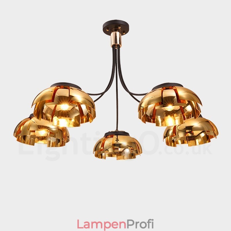 Moderner zeitgenössischer 5-flammiger Kronleuchter aus Stahl mit Acrylschirm