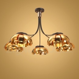 Moderner zeitgenössischer 5-flammiger Kronleuchter aus Stahl mit Acrylschirm