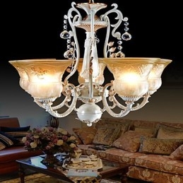Weiß Kronleuchter Fünf Lichter Muster Glas Schatten Hand Vergoldet Europäischen Retro