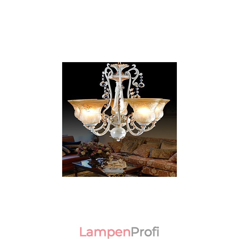 Weiß Kronleuchter Fünf Lichter Muster Glas Schatten Hand Vergoldet Europäischen Retro