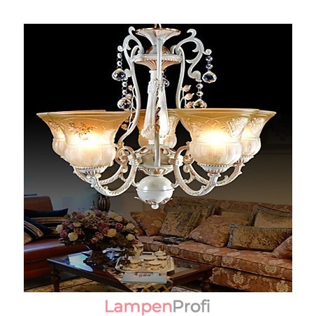 Weiß Kronleuchter Fünf Lichter Muster Glas Schatten Hand Vergoldet Europäischen Retro Weiß Kronleuchter Fünf Lichter Muster Glas Schatten Hand Vergoldet Europäischen Retro