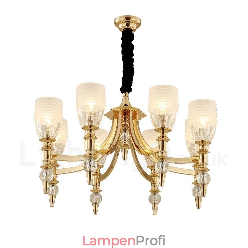 Mediterraner 8-flammiger Kronleuchter aus Stahl mit Glasschirm