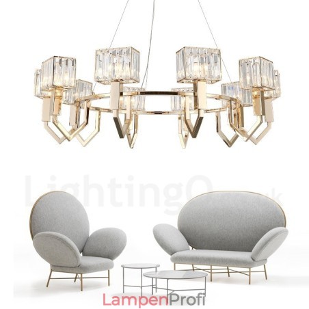 Moderne zeitgenössische 10-flammige Pendelleuchte aus Stahl mit Kristallschirm Moderne zeitgenössische 10-flammige Pendelleuchte aus Stahl mit Kristallschirm