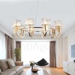 Moderne zeitgenössische 10-flammige Pendelleuchte aus Stahl mit Kristallschirm