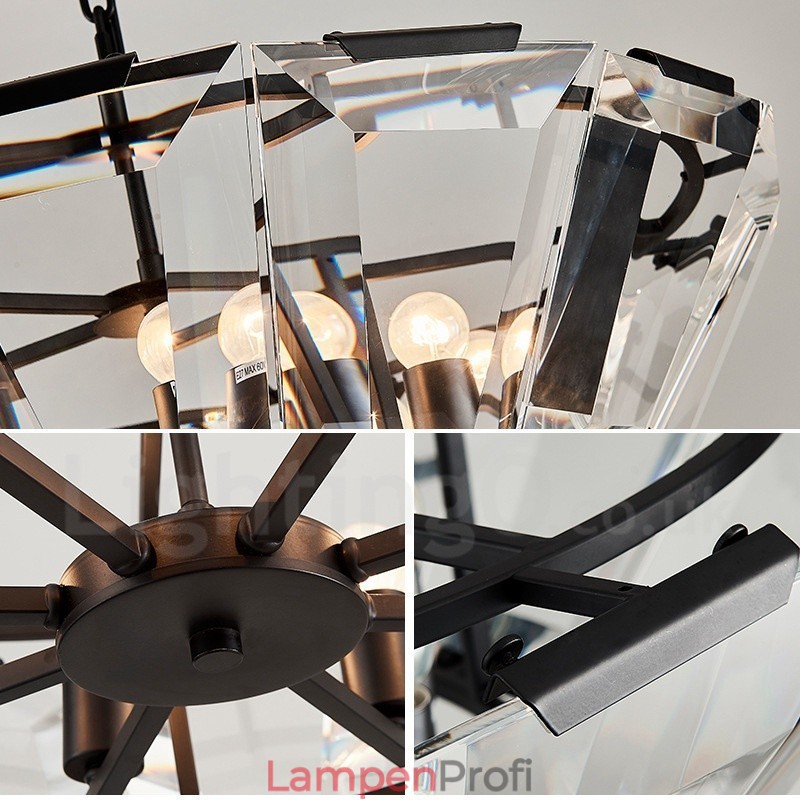 Moderne zeitgenössische 8-flammige Pendelleuchte aus Stahl mit Kristallglas-Schirm