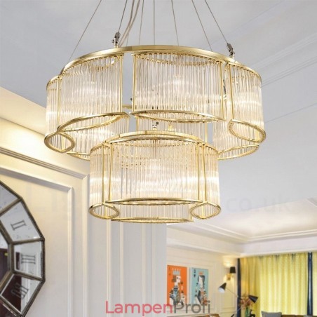 Moderne zeitgenössische 11-flammige Pendelleuchte aus Stahl mit Kristallglasschirm