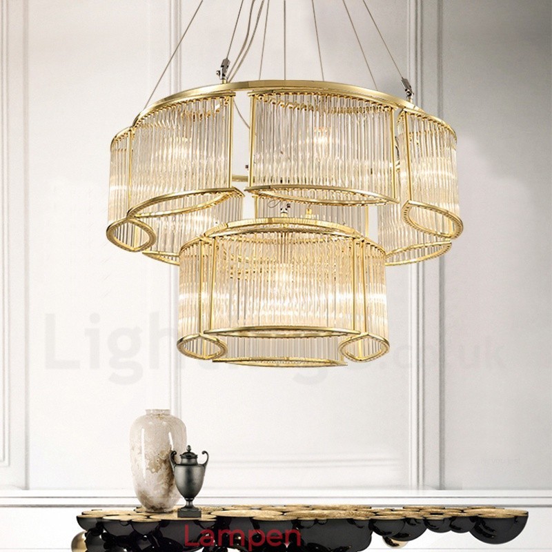 Moderne zeitgenössische 11-flammige Pendelleuchte aus Stahl mit Kristallglasschirm