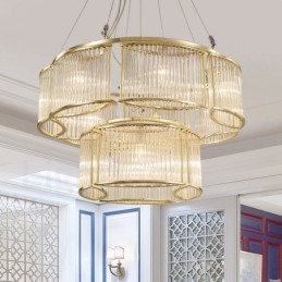 Moderne zeitgenössische 11-flammige Pendelleuchte aus Stahl mit Kristallglasschirm