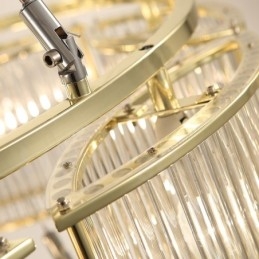 Moderne zeitgenössische 11-flammige Pendelleuchte aus Stahl mit Kristallglasschirm