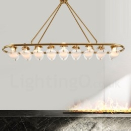 Moderne zeitgenössische 9-flammige Pendelleuchte aus Messing mit Glasschirm