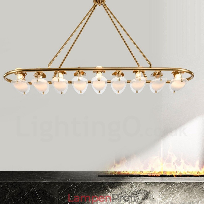 Moderne zeitgenössische 9-flammige Pendelleuchte aus Messing mit Glasschirm