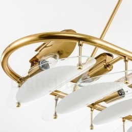 Moderne zeitgenössische 9-flammige Pendelleuchte aus Messing mit Glasschirm