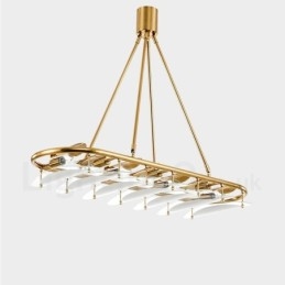 Moderne zeitgenössische 9-flammige Pendelleuchte aus Messing mit Glasschirm