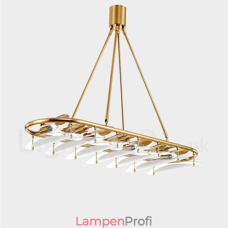 Moderne zeitgenössische 9-flammige Pendelleuchte aus Messing mit Glasschirm