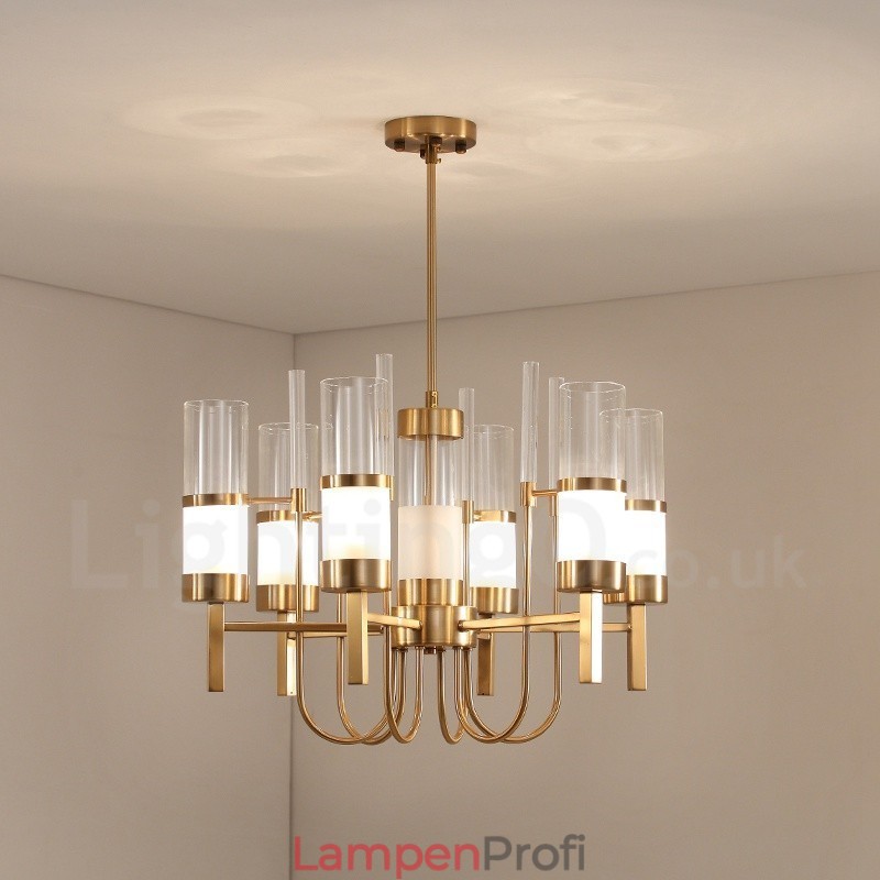 Rustic Lodge Moderner zeitgenössischer Kronleuchter aus Stahl mit 6 Lichtern und Glasschirm