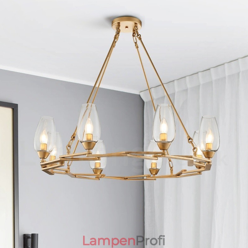 Moderne zeitgenössische 8-flammige Pendelleuchte aus Stahl mit Glasschirm