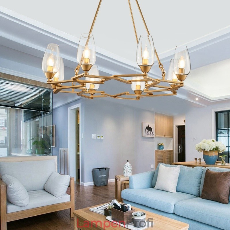 Moderne zeitgenössische 8-flammige Pendelleuchte aus Stahl mit Glasschirm