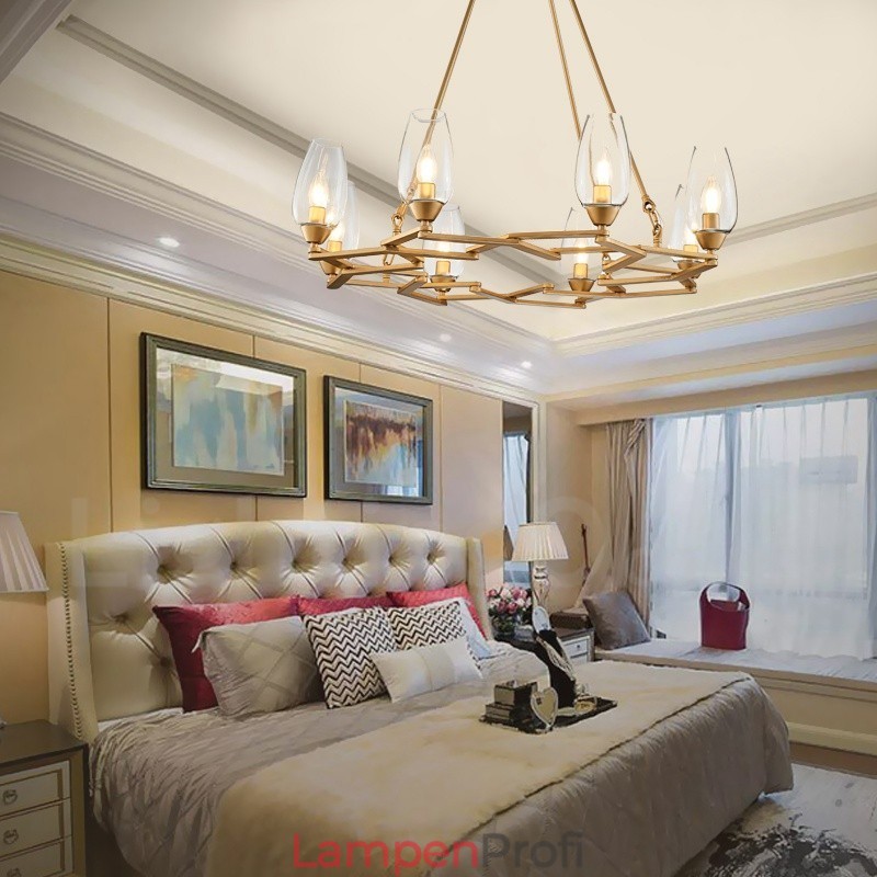 Moderne zeitgenössische 8-flammige Pendelleuchte aus Stahl mit Glasschirm