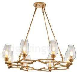 Moderne zeitgenössische 8-flammige Pendelleuchte aus Stahl mit Glasschirm