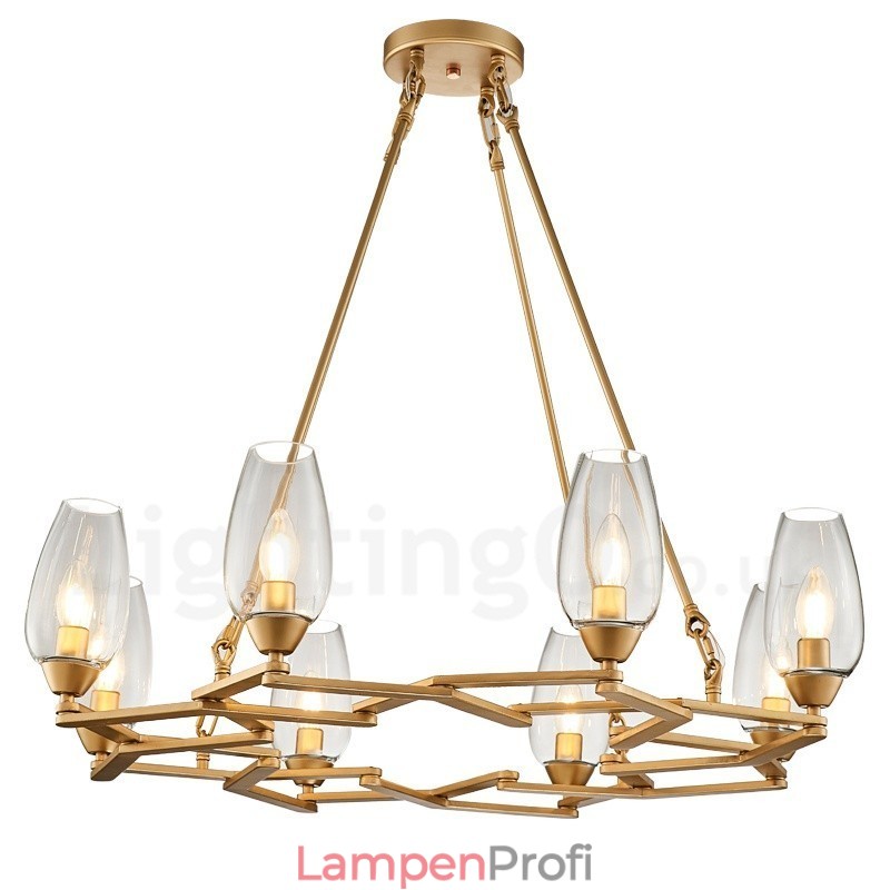 Moderne zeitgenössische 8-flammige Pendelleuchte aus Stahl mit Glasschirm