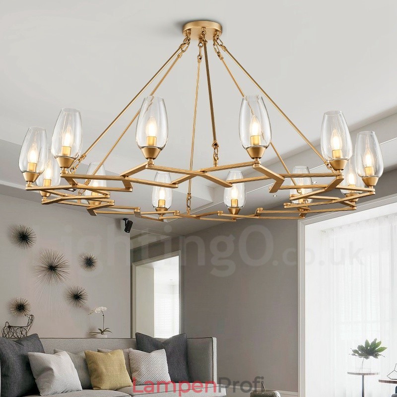 Moderne zeitgenössische 12-flammige Pendelleuchte aus Stahl mit Glasschirm