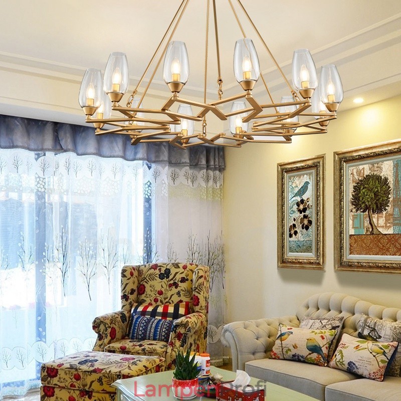 Moderne zeitgenössische 12-flammige Pendelleuchte aus Stahl mit Glasschirm