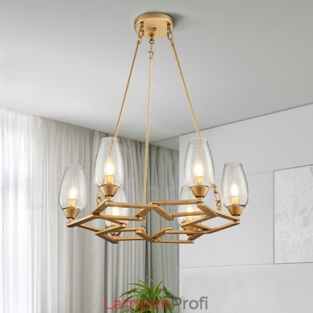 Moderne zeitgenössische 6-flammige Pendelleuchte aus Stahl mit Glasschirm Moderne zeitgenössische 6-flammige Pendelleuchte aus Stahl mit Glasschirm