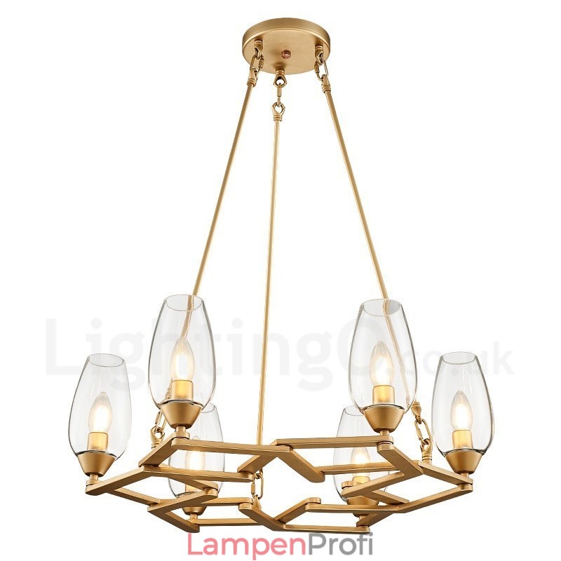 Moderne zeitgenössische 6-flammige Pendelleuchte aus Stahl mit Glasschirm