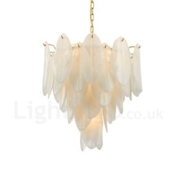 Moderne zeitgenössische 6-flammige Pendelleuchte aus Stahl mit Glasschirm