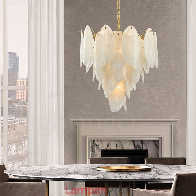 Moderne zeitgenössische 6-flammige Pendelleuchte aus Stahl mit Glasschirm