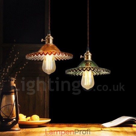 Rustikale Lodge Retro-Pendelleuchte aus Stahl mit 1 Licht und Glasschirm Rustikale Lodge Retro-Pendelleuchte aus Stahl mit 1 Licht und Glasschirm