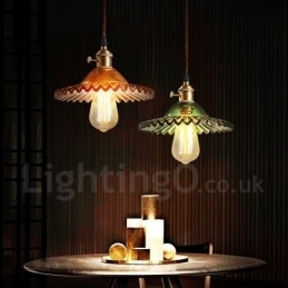 Rustikale Lodge Retro-Pendelleuchte aus Stahl mit 1 Licht und Glasschirm