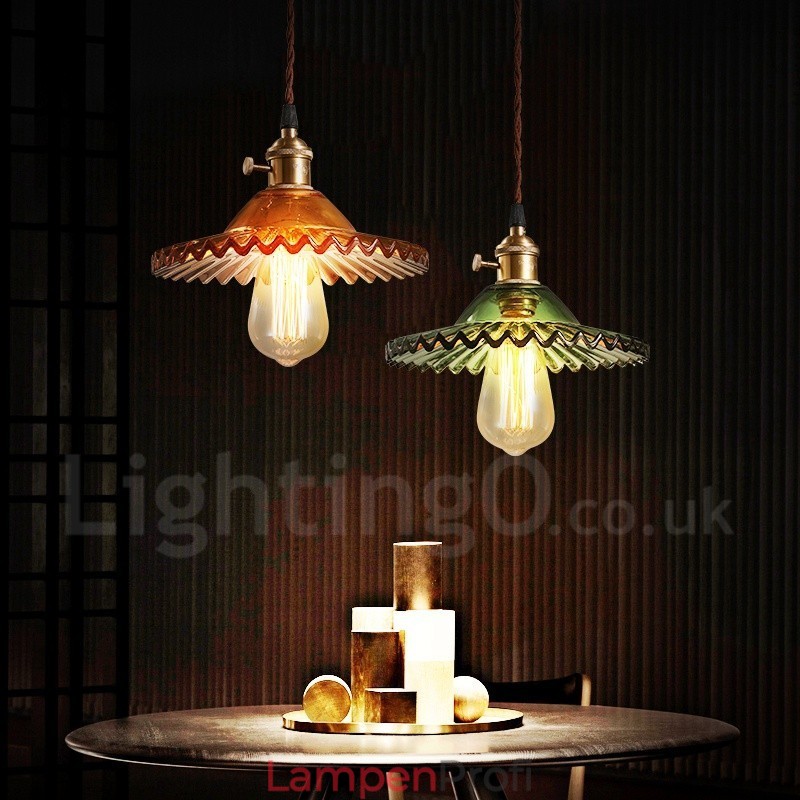 Rustikale Lodge Retro-Pendelleuchte aus Stahl mit 1 Licht und Glasschirm
