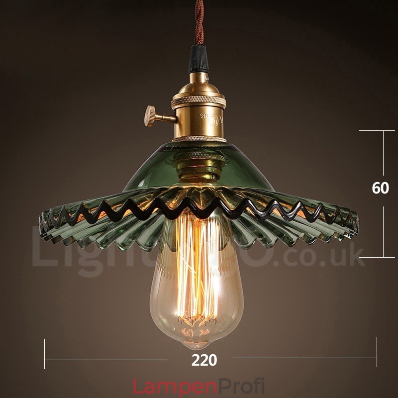 Rustikale Lodge Retro-Pendelleuchte aus Stahl mit 1 Licht und Glasschirm