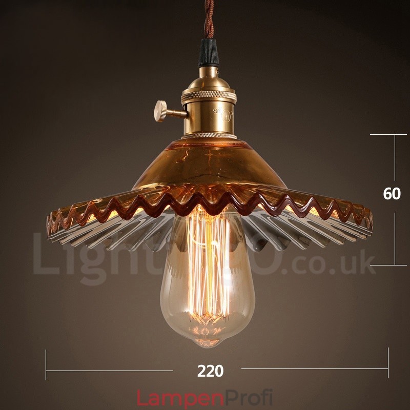 Rustikale Lodge Retro-Pendelleuchte aus Stahl mit 1 Licht und Glasschirm