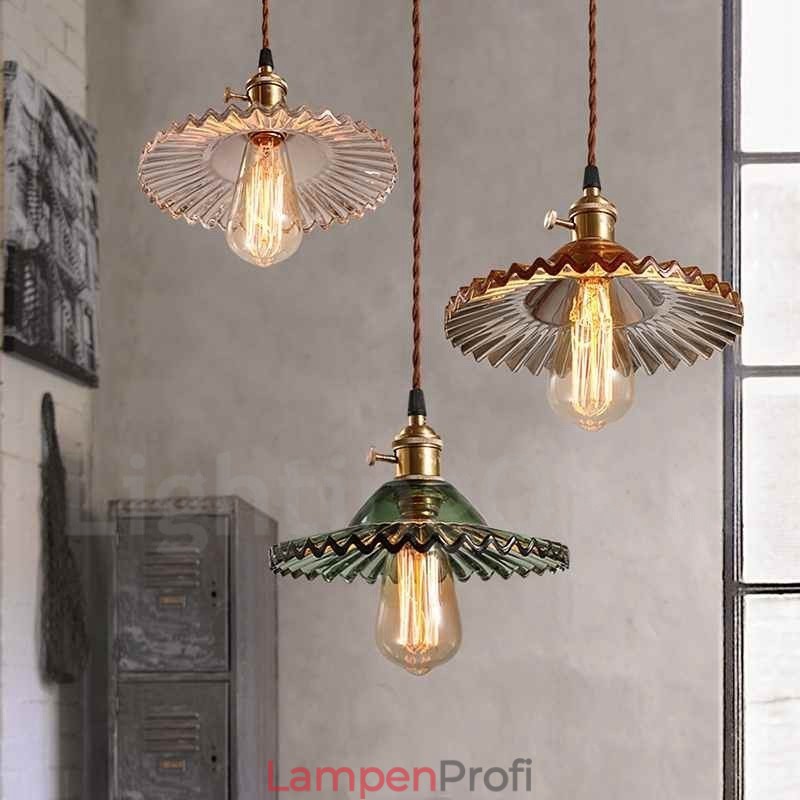 Rustikale Lodge Retro-Pendelleuchte aus Stahl mit 1 Licht und Glasschirm