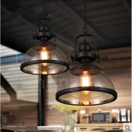 Retro-Pendelleuchte aus Stahl mit 1 Licht und Glasschirm