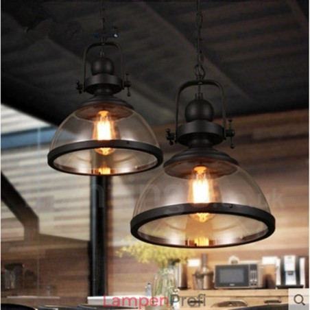 Retro-Pendelleuchte aus Stahl mit 1 Licht und Glasschirm Retro-Pendelleuchte aus Stahl mit 1 Licht und Glasschirm