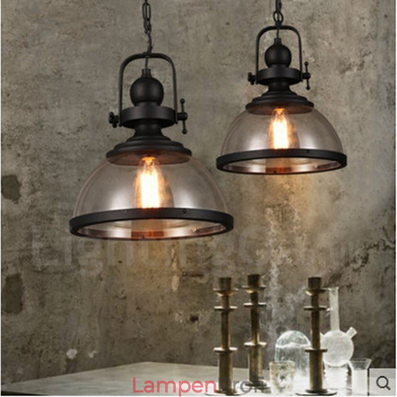 Retro-Pendelleuchte aus Stahl mit 1 Licht und Glasschirm