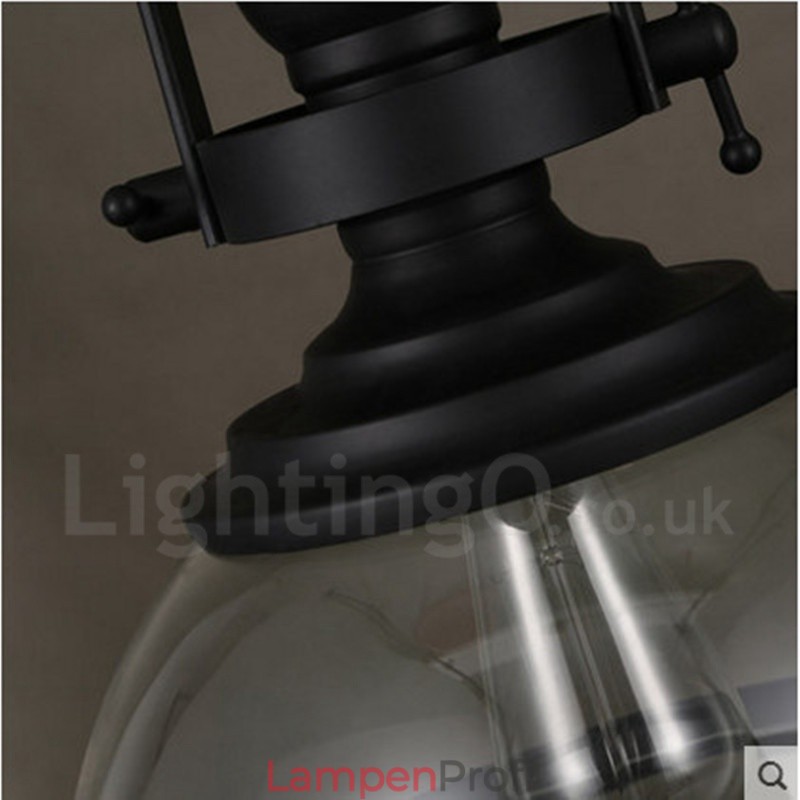 Retro-Pendelleuchte aus Stahl mit 1 Licht und Glasschirm