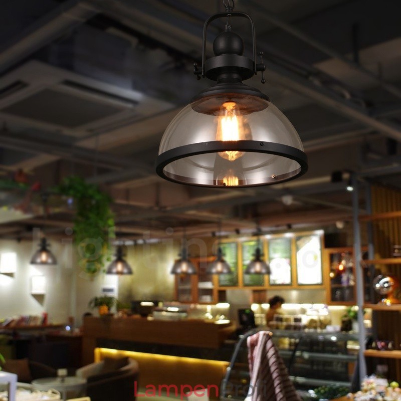 Retro-Pendelleuchte aus Stahl mit 1 Licht und Glasschirm
